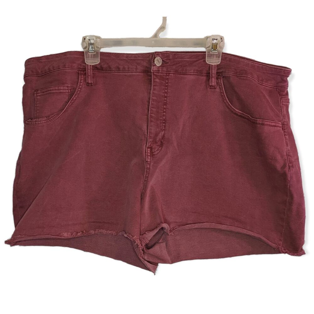 Ava & Viv Womens Plus Size Maroon Frayed Edge Mid Rise Jean Shorts Bottoms 24W